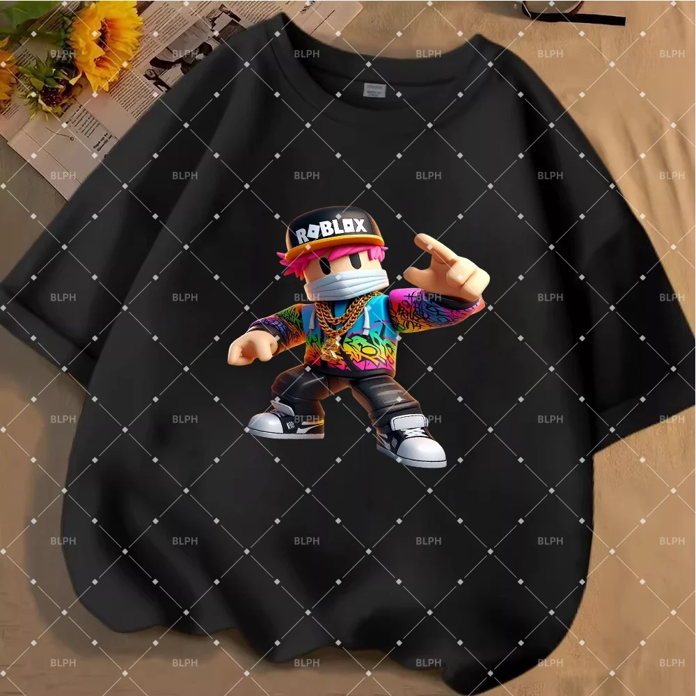 

Стильная детская футболка с принтом персонажей Roblox, модный дизайн в стиле граффити, идеальный выбор для модных детей