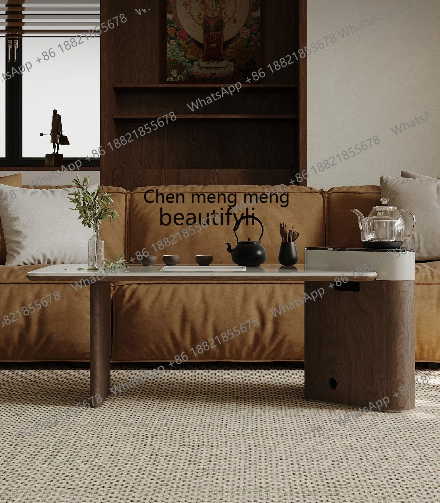 Hot sales  Wabi Sabi Wind Tea Table Kettle Integrated with Stool Marble Rectangle Living Room Household Tea Table