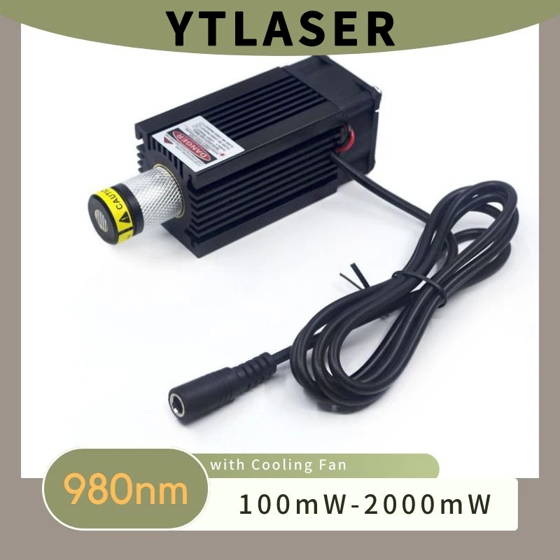 Long Time Working Focusable Glass Len 980nm IR Dot/Line/Cross Laser Module 100mW 500mW 2000mW with Cooling Fan (with Bracket)