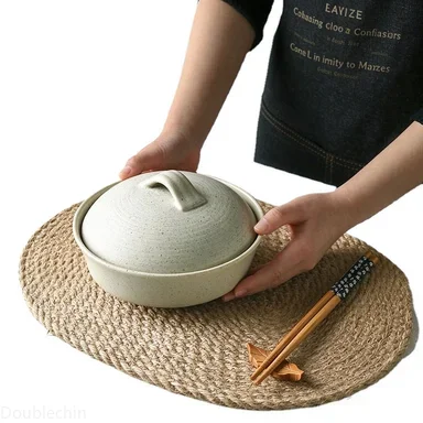 Handmade Linen Rope Placemat Boho Woven Coaster Heat Resistant Pot Holder Japanese Style Table Runner Mats Kitchen Accessories