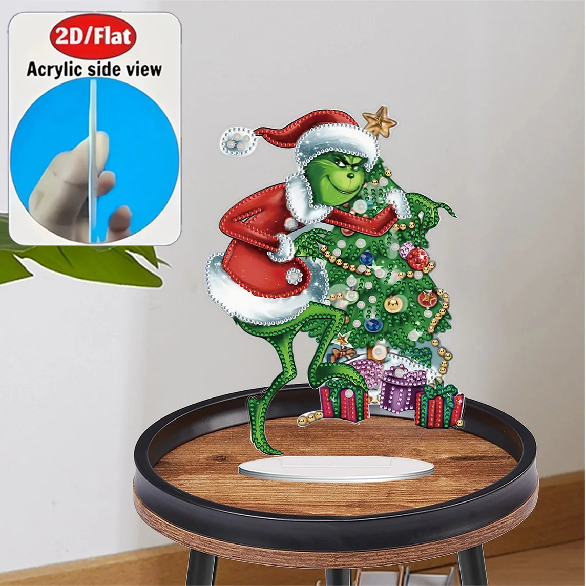 2D / Flat 1pc Fun Christmas Grinch Acrylic Welcome Plaque Diamond Painting Desktop Ornament Set, Shiny Wall Decor, Holiday Gift - view 2