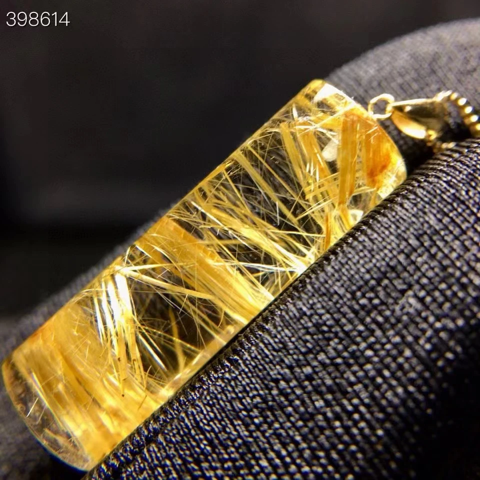 Natural Gold Rutilated Quartz Pendant Rutilated Quartz Jewelry 28.1*9.8mm Men Women Brazil AAAAAAA