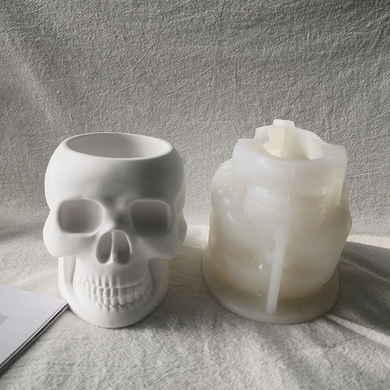 

Crystal Epoxy Skull Flower Pot Silicone Mold Plaster Concrete Resin Vase Mould N58F