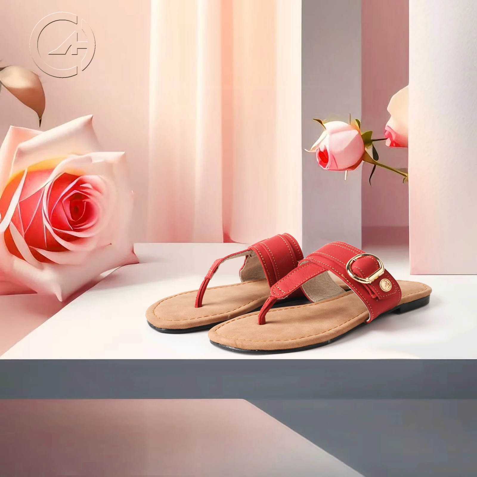 

TMA EYES Women's Summer Slippers Solid Color Flip Flops with Thin Buckle Retro Style Decorative Sandals