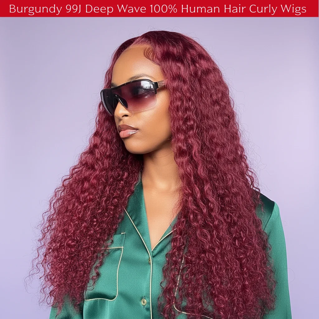 

30-дюймовый глубокий волнистый фронтальный бордовый парик 13x4 13x6 HD Прозрачные парики фронта шнурка Человеческие волосы Предварительно выщипанные 99j Красные вьющиеся парики