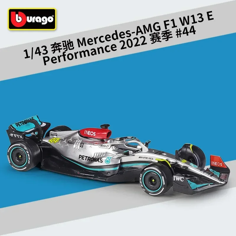 Bburago 1:43 F1 Amg Team 2022 W13e W13 E # 44 # 63 سباق السيارات محاكاة سبيكة لعبة مجسمة دييكاست سبيكة نموذج سيارة تحصيل