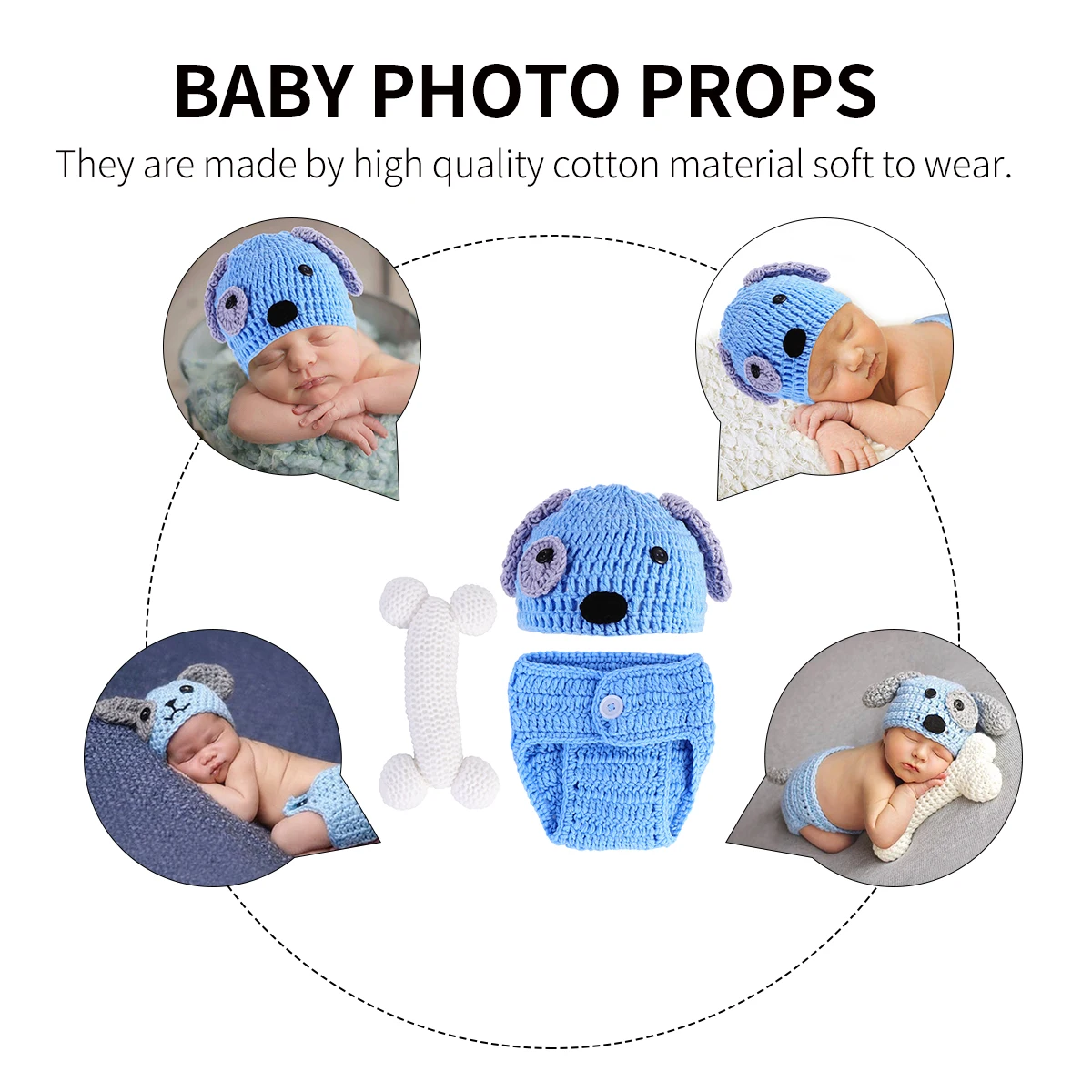 

3pcs Knitted Outfits Newborn Puppy Clothes Cotton Photo Props Hats Shorts Weave Costumes Toddler Accessories