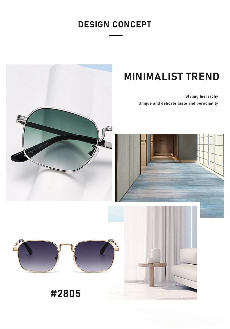 Neue trendige metallische personalisierte vielseitige Herren-Sonnenbrille mit rechteckigen Rahmen im Retro-Stil für Damen 2402 – Detail 5