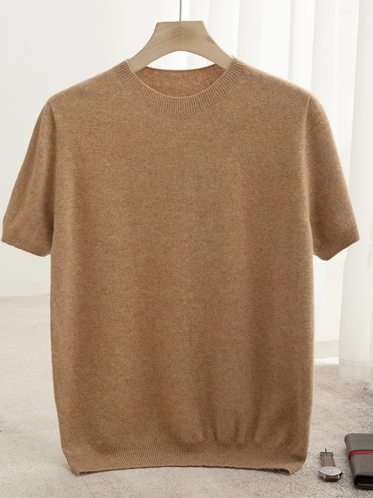 Suéter de cashmere masculino, pulôver de meia manga 100% lã merino malha com o pescoço macio, blusa casual, primavera e verão, novo, 2024