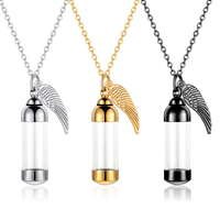 Fashion Acrylic Cremation Urn Necklace for Ashes Stainless Steel Pendant Memorial Jewelry with Angel Wing Keepsake Dropshipping