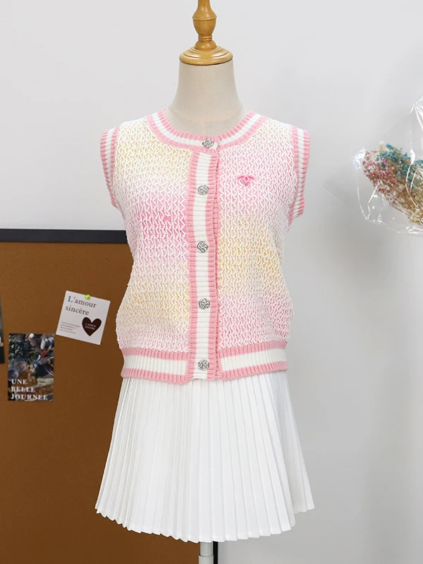 

Лето 2025 г., круглый вязаный жилет Ne, цветной дизайн с буквами, универсальный открытый кардиган, милый свободный крой, регулируемый...