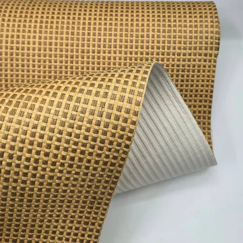 Natural Jute&Paper Thread Woven Wallpaper Eco-Friendly Textured Wallcovering for Cabinet Furniture Door Home Hotel