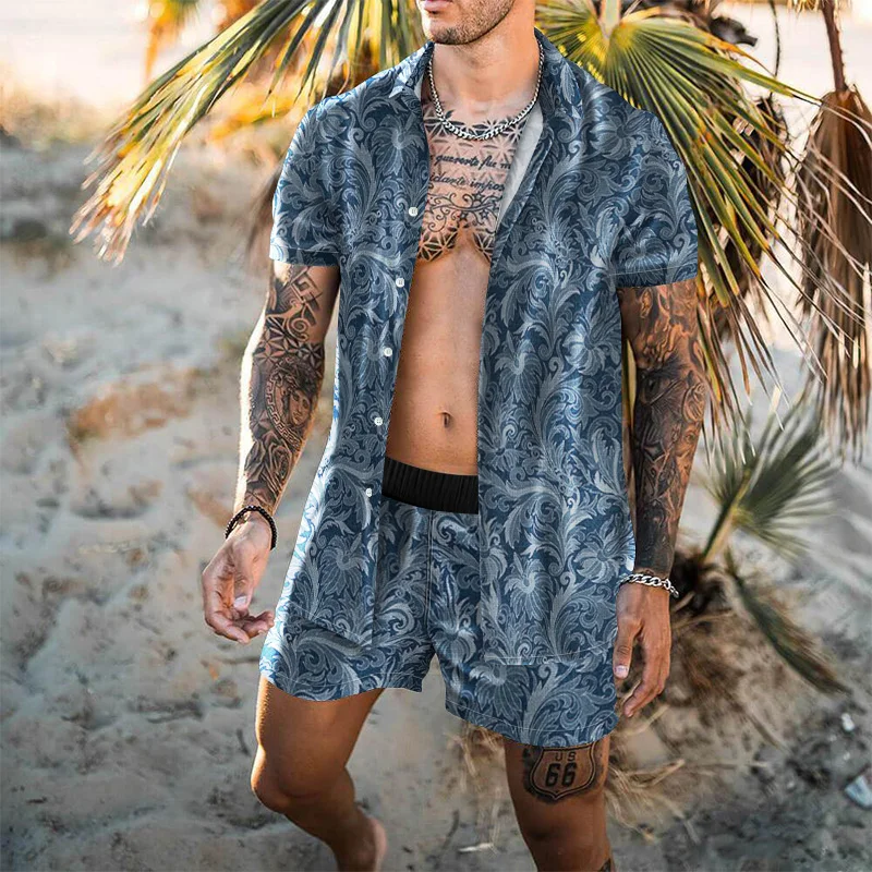 Men Hawaiian Sets Leopard Print Short Sleeve Button Shirt Beach Shorts Holiday Mens Two Piece Suit Cardigan High Quality Summer