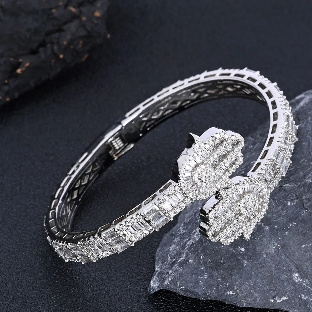 NY Gelang Bangle batu Hamsa es batu CZ Full Pave Gelang jimat tangan untuk pria wanita hadiah perhiasan Hip Hop