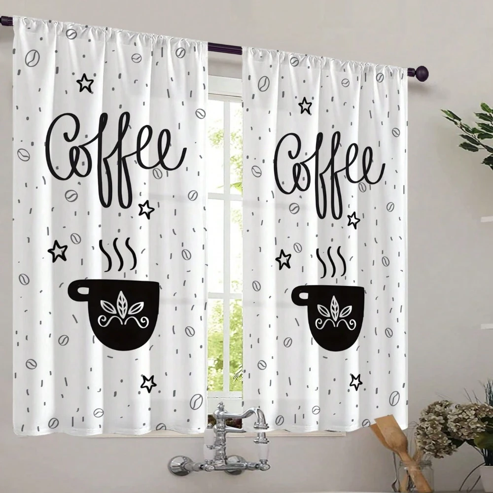 2pcs Kitchenware Printing Decoration Rod Small Curtain Kitchen Curtain for Decorating Bedrooms Study Room Cafes and Living Rooms