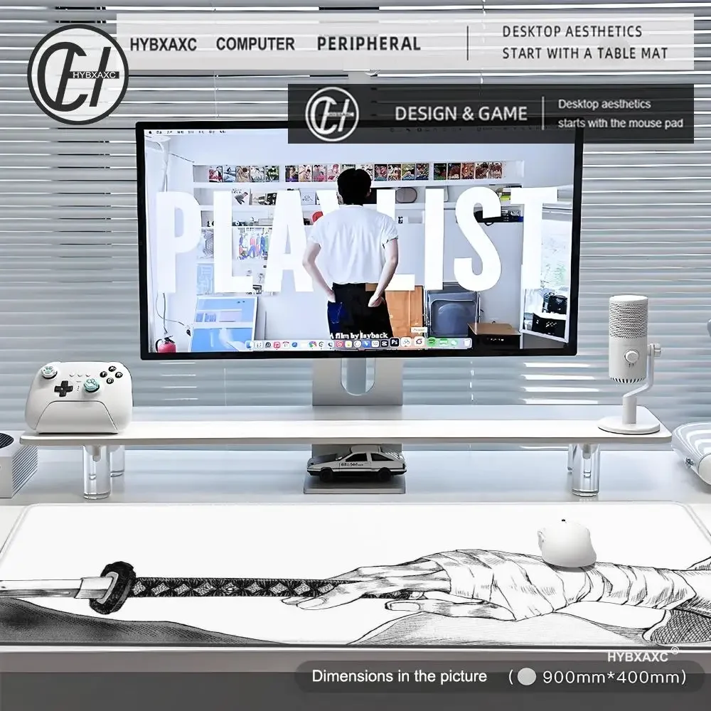 Extended Japanese Samurai Sword Gaming Mouse Pad 900x400 Stitched Edges for Durability Natural Rubber Japanese Katana Desk Mat