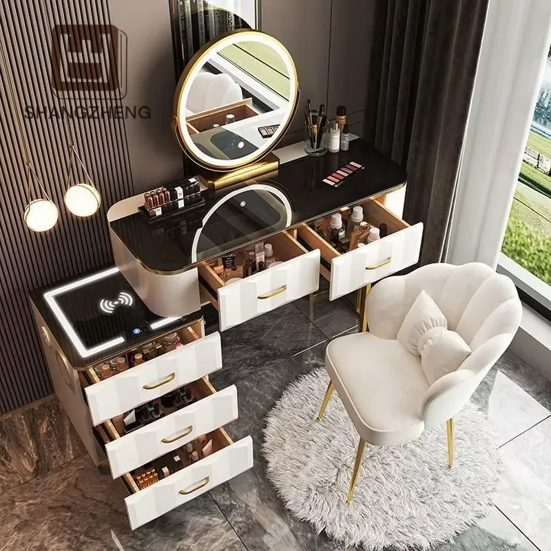 LED Makeup Mirror for Dresser Solid Wood Panel Extensible Vanity Light Compatible with Bedroom Bathroom Living Room Decor