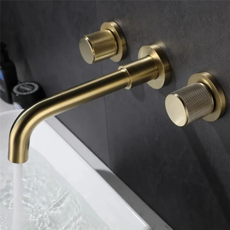 

Bathroom Faucet Brushed Gold Bathroom Basin Faucet Cold And Hot Brass Sink Mixer Sink Tap Single Handle Wall Mounted Water Tap