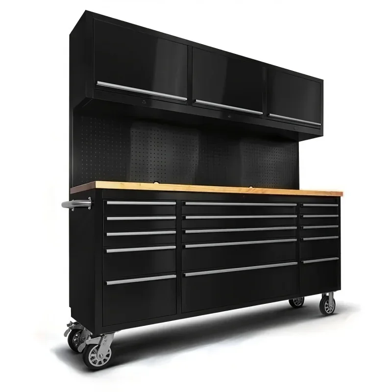 72 Inch Black Rolling Tool Box Tool Chest Combo, Garage Cabinets And Tool Chest On Wheels