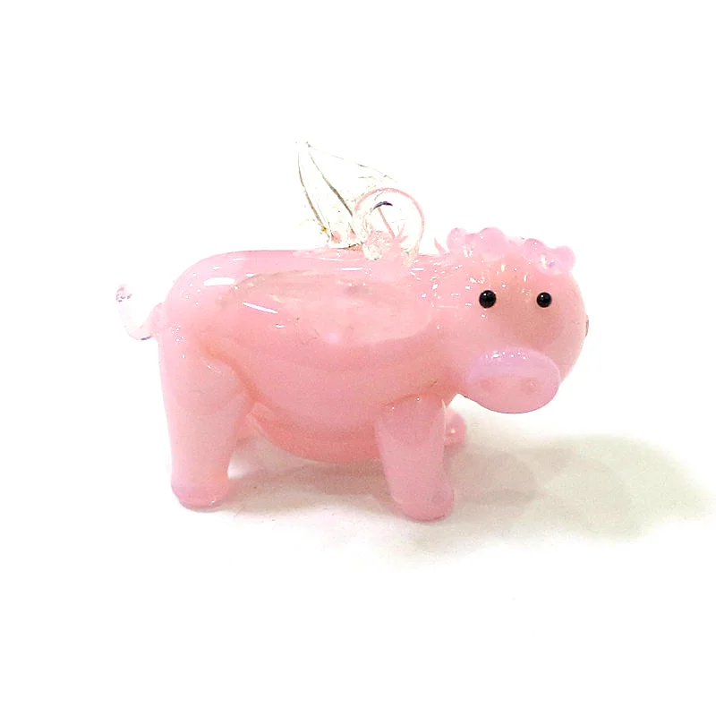 Lovely Pink Pig Charm Glass Pendant Mini Animal Figurine Ornaments For Home Garden Decor Supplies DIY Jewelry Making Accessories