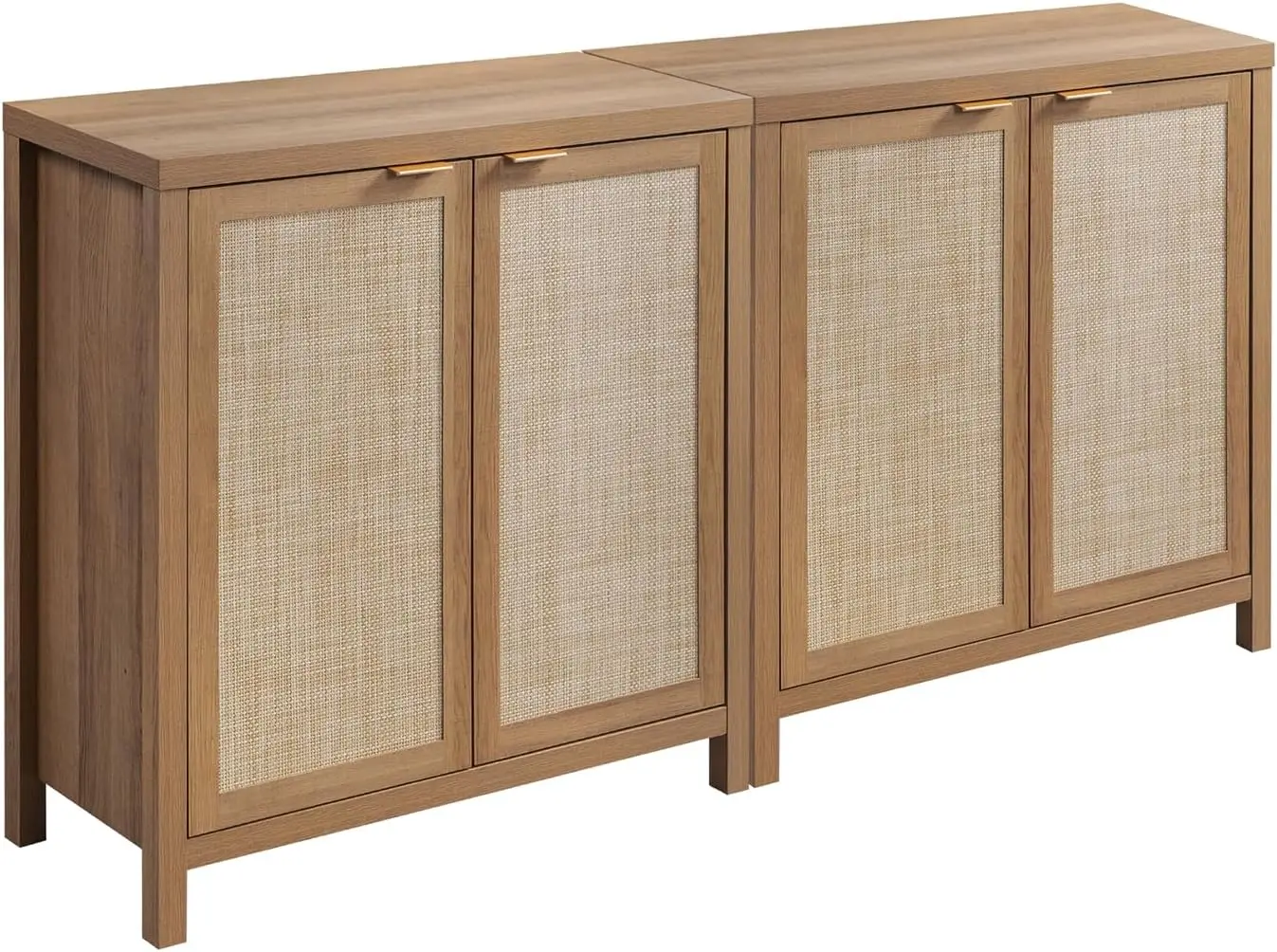 Rattan Sideboard Buffet Credenza Cabinet - 2 Pieces Large Farmhouse Kitchen Coffee Bar Cabinet with Rattan Storage - Boh