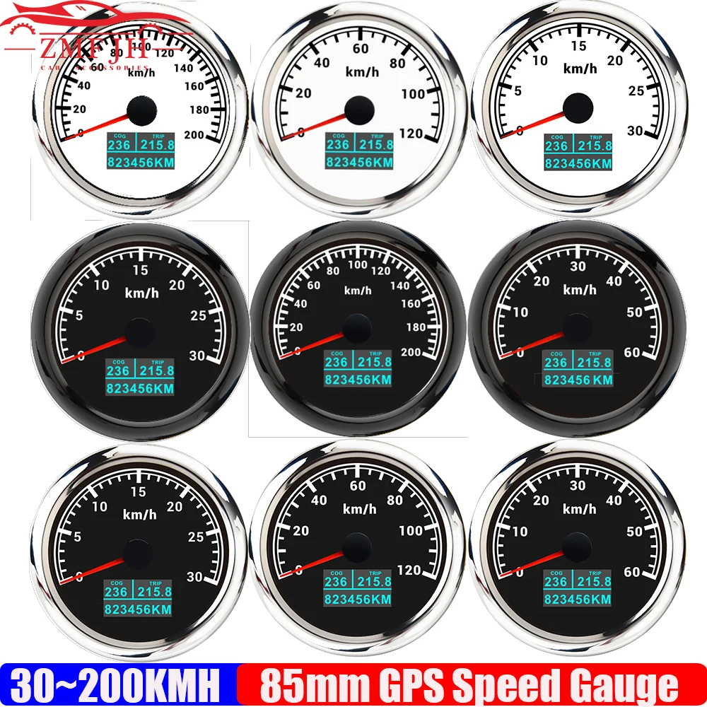 7 Color LED 85mm GPS Speedometer Gauge with Antenna COG TRIP Odometer 30KMH,60KMH,120KMH,200KMH Speed Meter Boat Yacht Custom