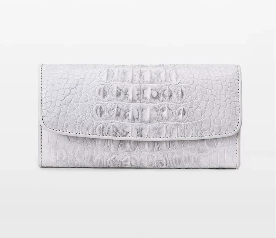 Himalaya White color High End Quality 100% Genuine crocodile skin women wallets purse bank credit card holder long size