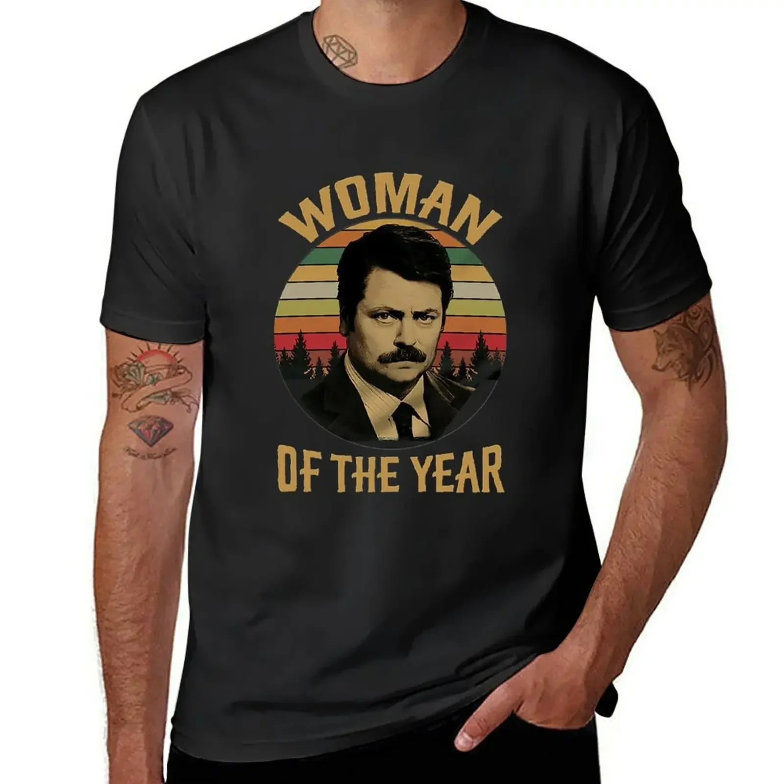 Ron Swanson Woman Of The Year T-Shirt animal prinfor boys new edition Men's cotton t-shirt manga vintage anime clothes Crewneck