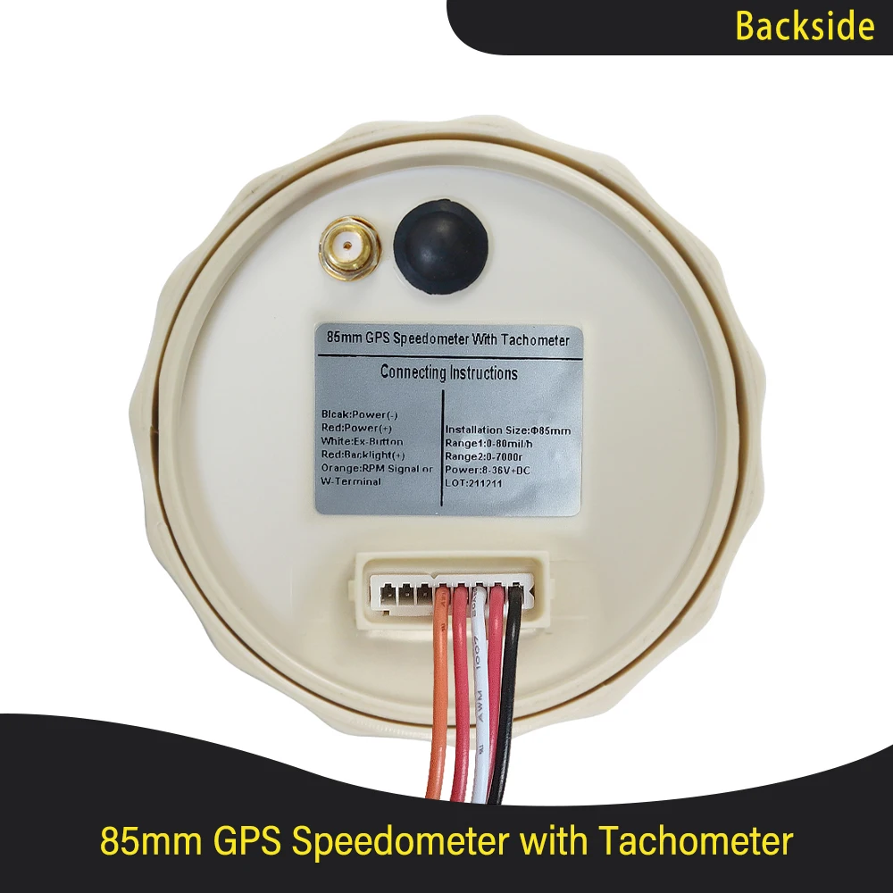 Boat Car Universal 85mm Waterproof 0-80MPH GPS Speedometer 0-7000RPM Engine Rev Counter with GPS Antenna Amber Backlight 12V 24V