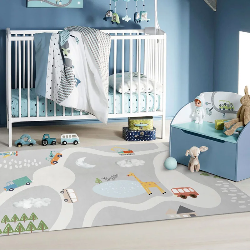 Carpet room, cute baby bedroom, full of bedside crawling blanket, floor mat, puzzle