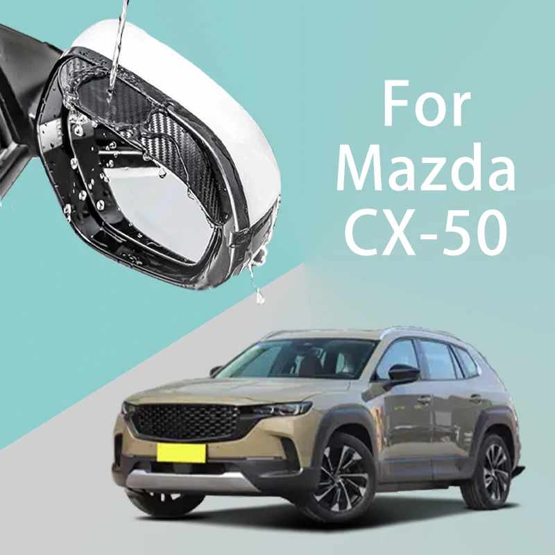 Kaca spion mobil untuk Mazda CX-50, alis hujan, kaca spion tekstur serat karbon dipertebal