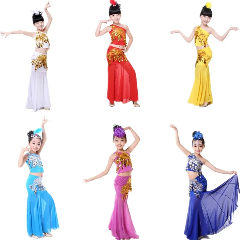 Belly Dance Costume Children's Day Tail Fish Girl Kids Adult Female Dress for Women Sequin Performance Shoulder Off Oriental