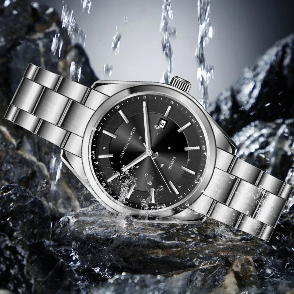 HANNAH MARTIN Men Watch 1381 Luxury Watch Fashion Waterproof Calendar Steel Strip Quartz Watches for Men Relogios Masculino