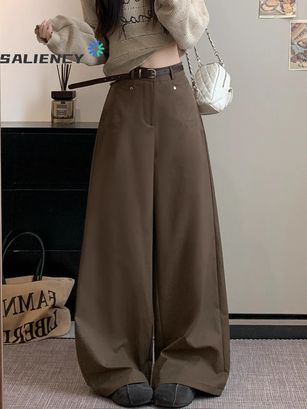 SALIENCY Unique Design Wide-Leg High Waist Casual Pants for Women Fall 2025 Loose Simple Versatile Long Pants