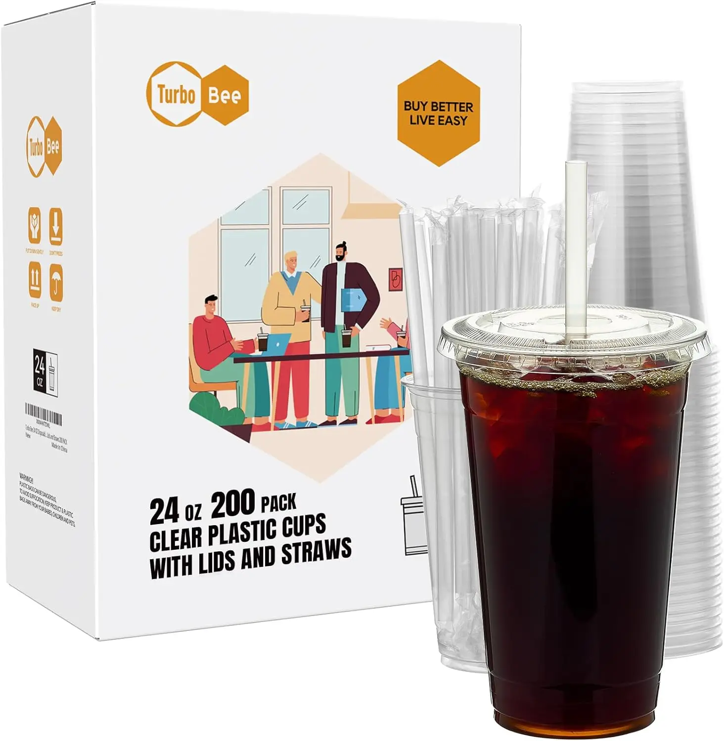 

200 Sets Clear Plastic Cups with Lids and Straws, Disposable for Iced Coffee, Smoothie, Slushie Drinks