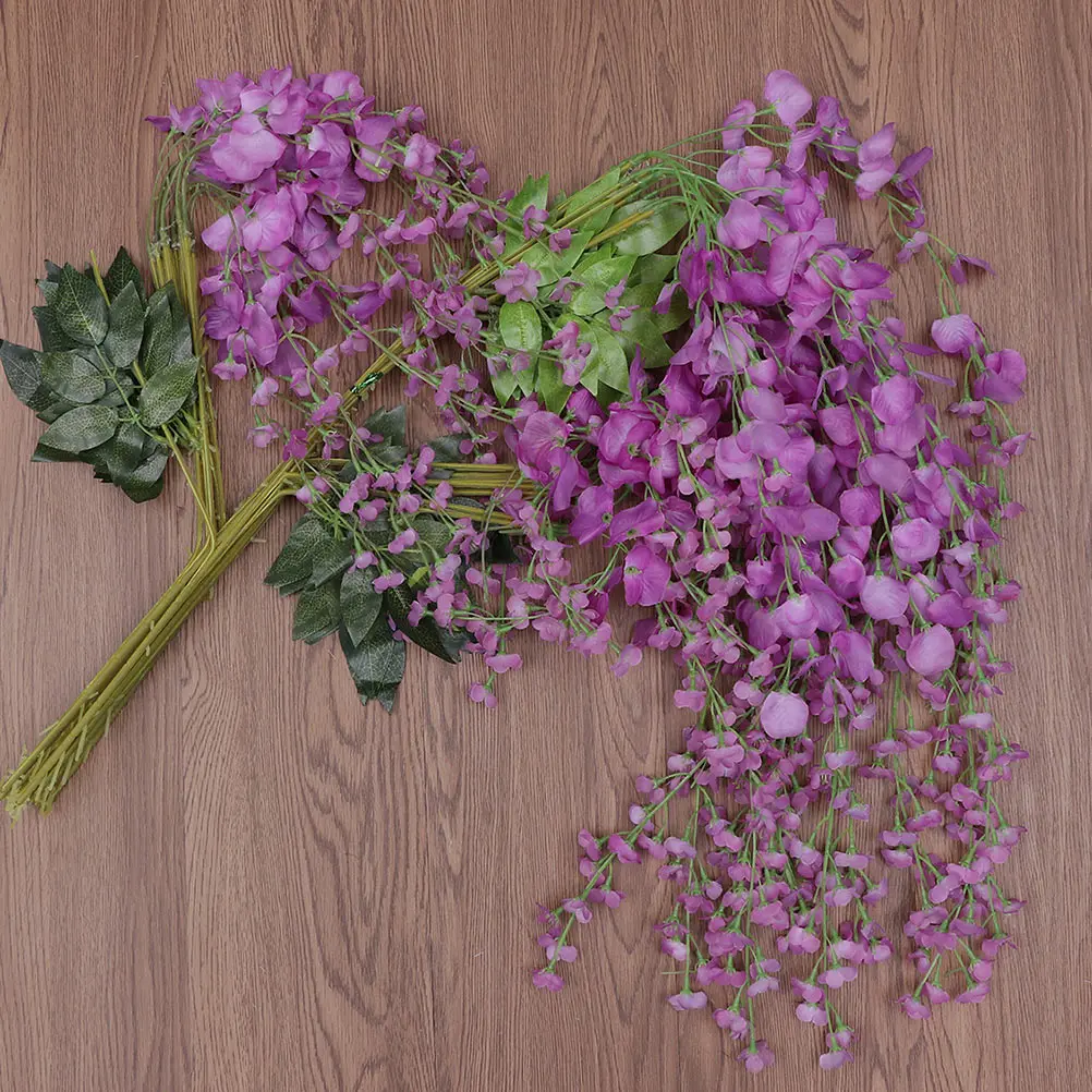

12pcs Simulated Wisteria Flower Decoration Fake Hanging Vine Silk Material Purple Artificial Leaves Wedding Decor