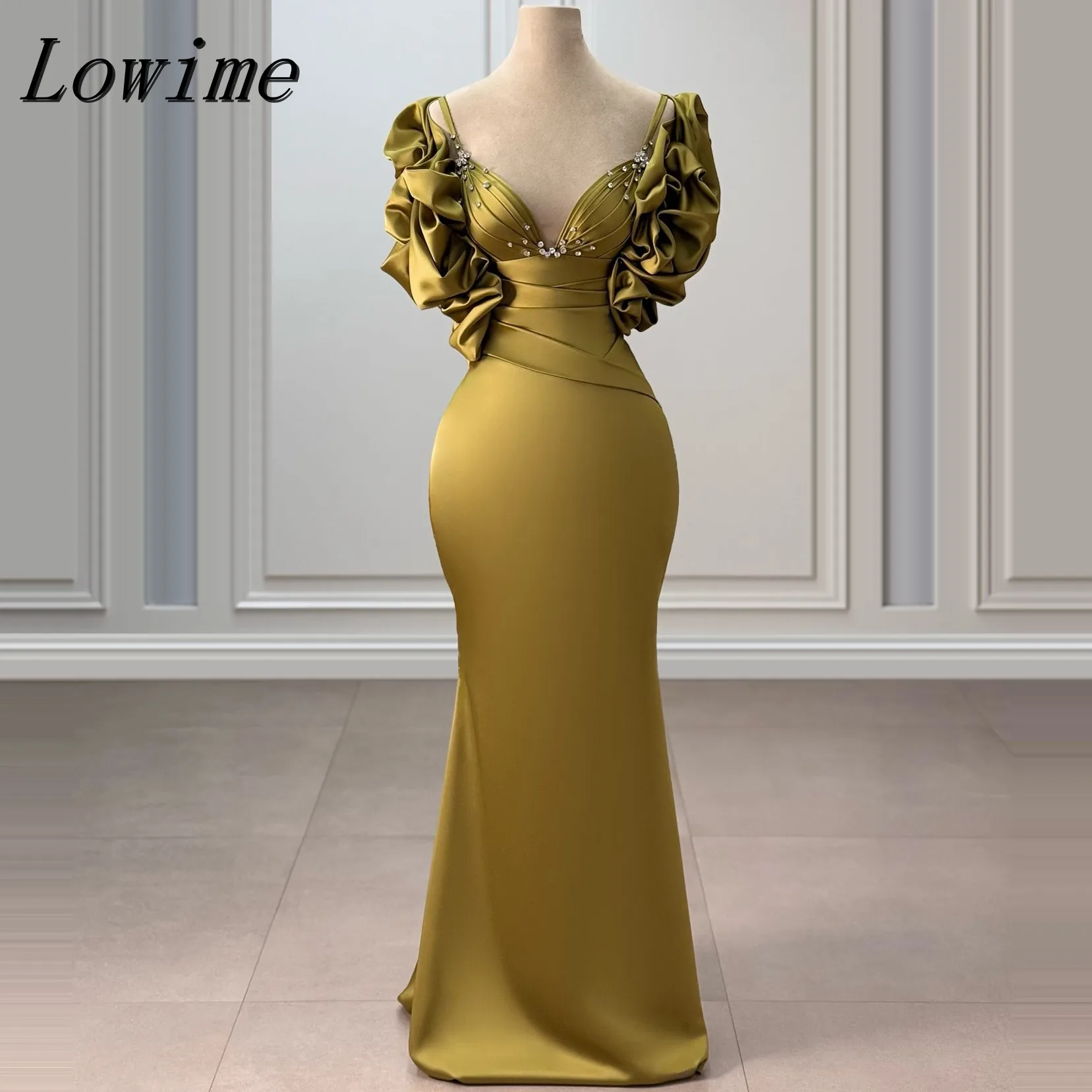 

Elegant Women Bodycon Evening Dress Sexy Pleated V-Neck Mesh Short Sleeve Trumpet Party Dress