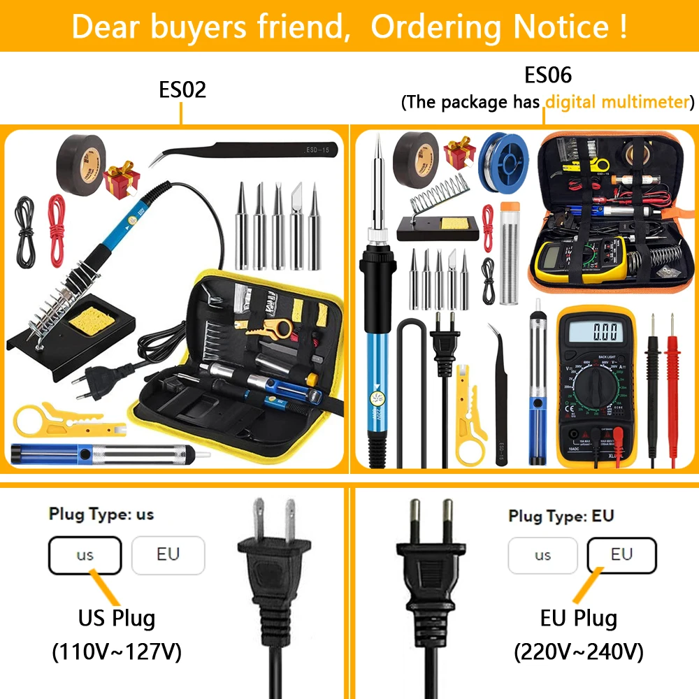 20-in-1-Lötkolben-Kit Schweiß werkzeug, Löt kit mit LCD-Digital multimeter, 60-W-Lötkolben mit 5 zusätzlichen Spitzen, Ständer