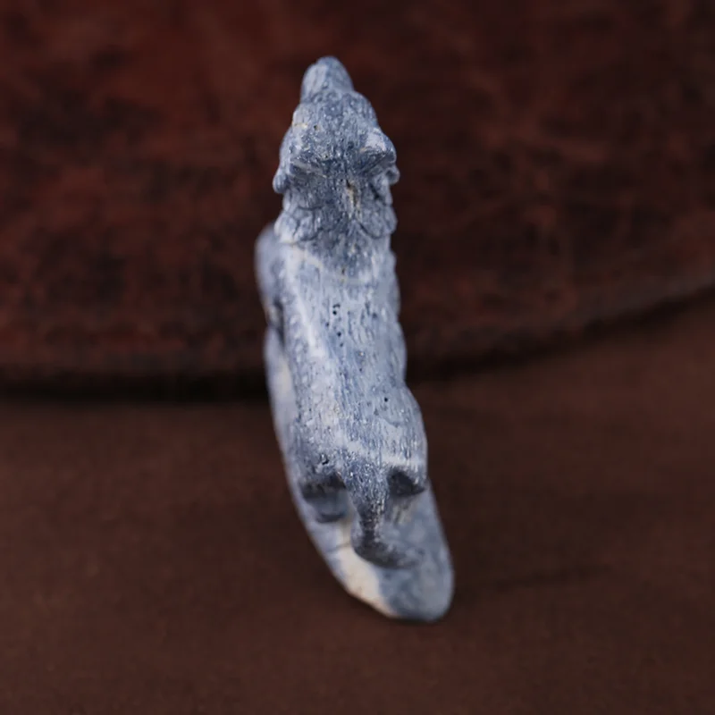 Natural Blue Coral Stone Wolf Desk Ornament Carved Semiprecious 54x13x49mm 34.2g for Crafting