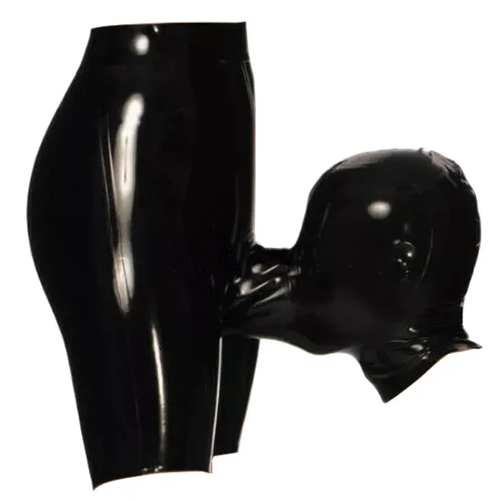 Exotic Rubber Latex Hoods Connect Shorts Panties by Mouth with  Black Fetish Underpants Underwear