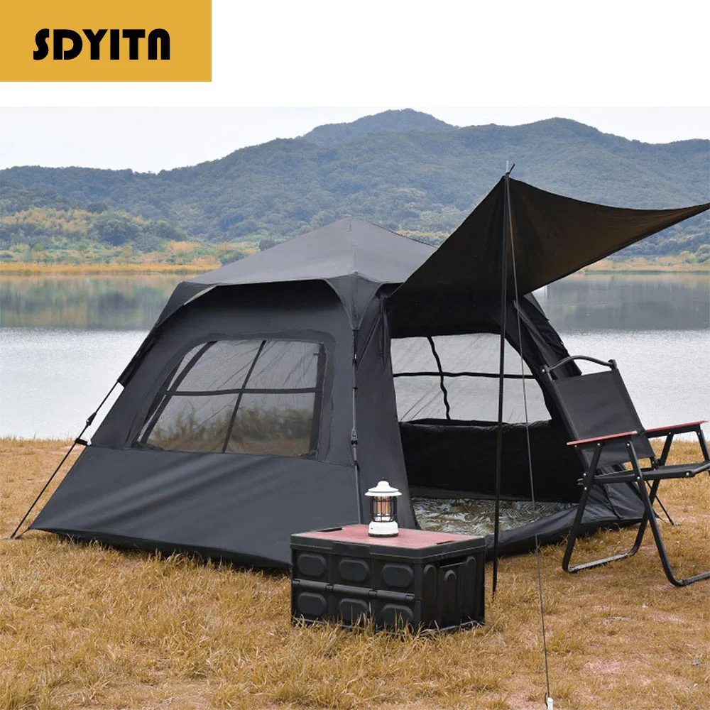 Automatic Camping Tent with Mosquito Netting, Portable and Stylish in Black Heavy-duty Black Mesh Canopy