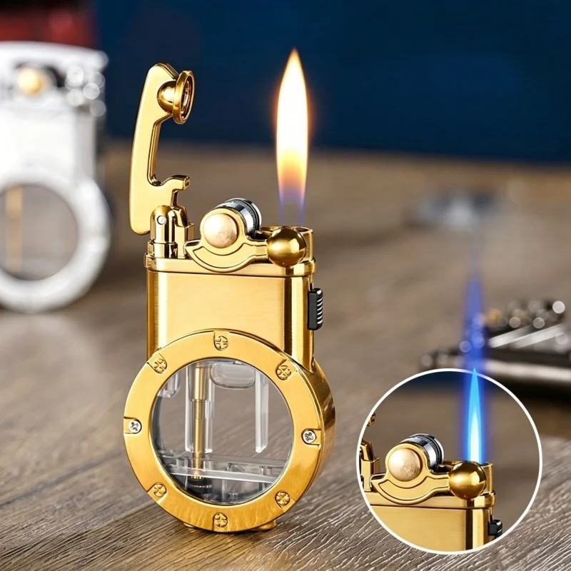 Newest Dual Flame Switchable Metal Rocker Arm Retro Windproof Lighter Fashionable Lighter Premium Smoking Accessories Cool Gift