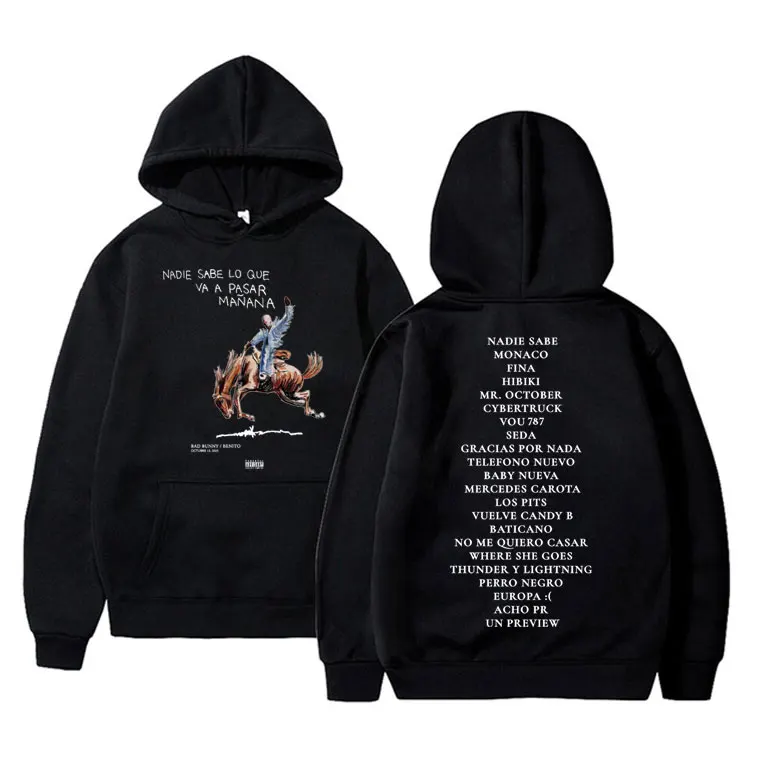 Rapper Bad Bunny Nadie Sabe Lo Que Va A Pasar Mañana Music Album Hoodie Men Hip Hop Hoodies Oversized Sweatshirt Male Streetwear