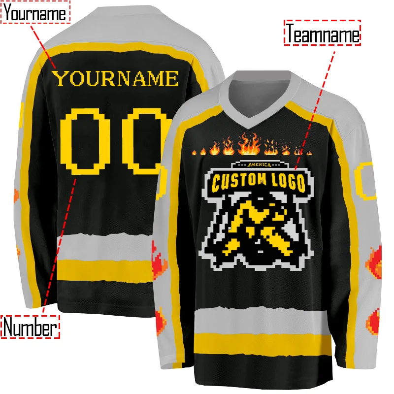 

Personalized flame pixel style Hockey Jersey Custom You Name Number Women Men Hockey Jersey Competition Training Jerseys