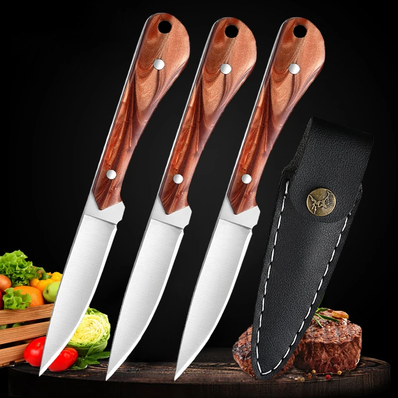 

Mini Mongolian Meat Knife Resin Handle Meat Cleaver Stainless Steel Sharp Butcher Boning Knife Household Fruit Knife with Cover