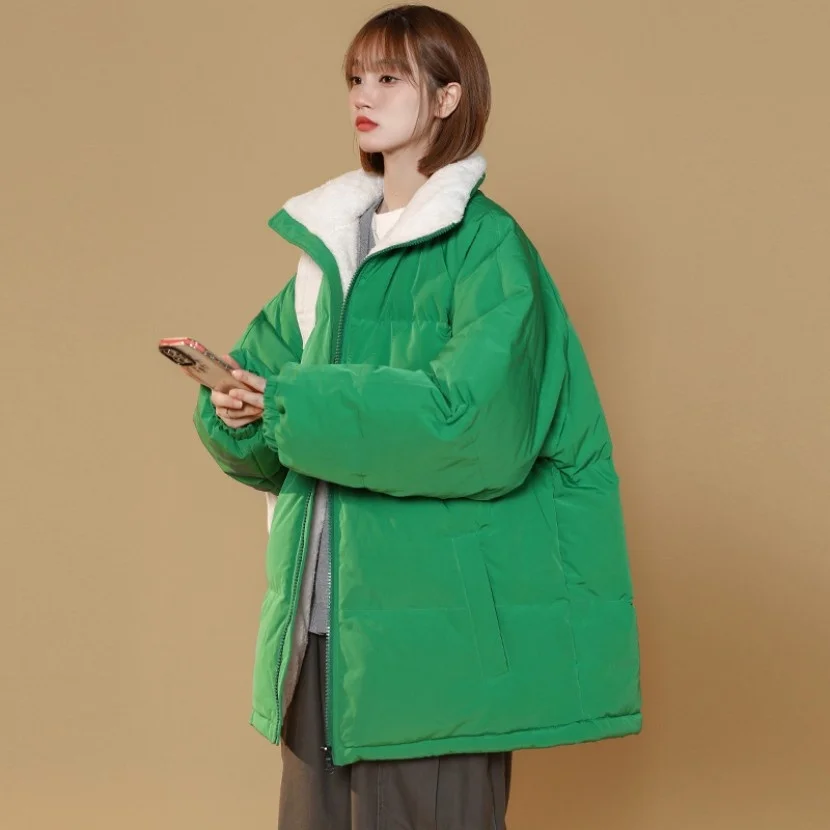 

Утепленная хлопковая куртка с воротником-стойкой, новая зимняя модель, свободный крой, для пар, устойчивая к холоду, теплая, модная, брендовая, хлопковая.