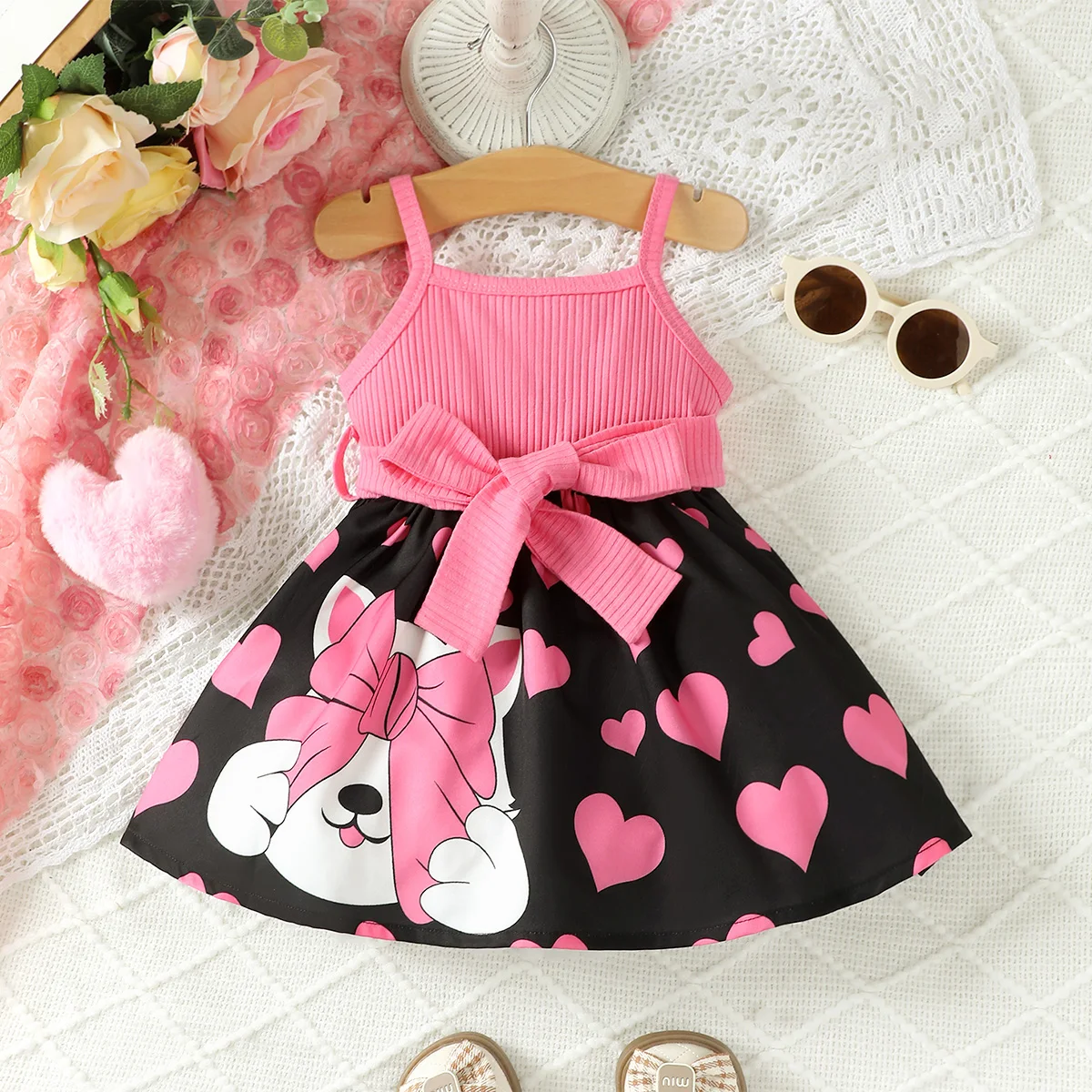 Dress for Kids 3-24 Months Style Fashion Sling Cute Cartoon Print Summer Baby Princess Formal Trend Patchwork Dress