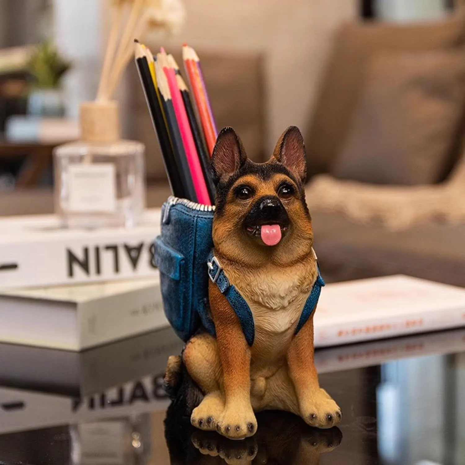 

Demu pen holder dog resin crafts home study desk receiving ornaments gifts stationery desk organiser desk organizer