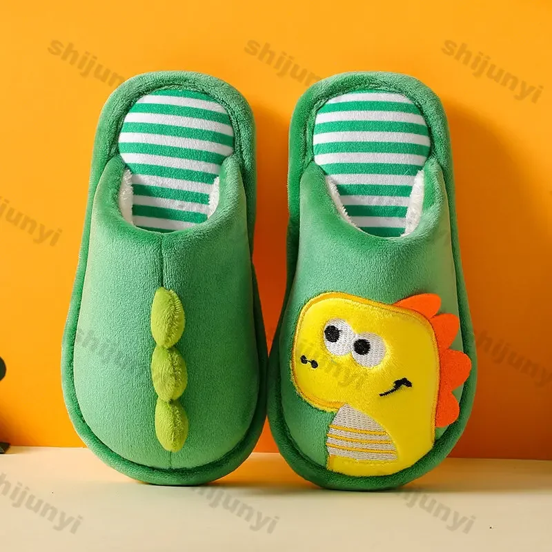 Zapatillas de algodón para niños, pantuflas de dibujos animados, felpa cálida para el hogar, antideslizantes, suela suave, invierno, novedad