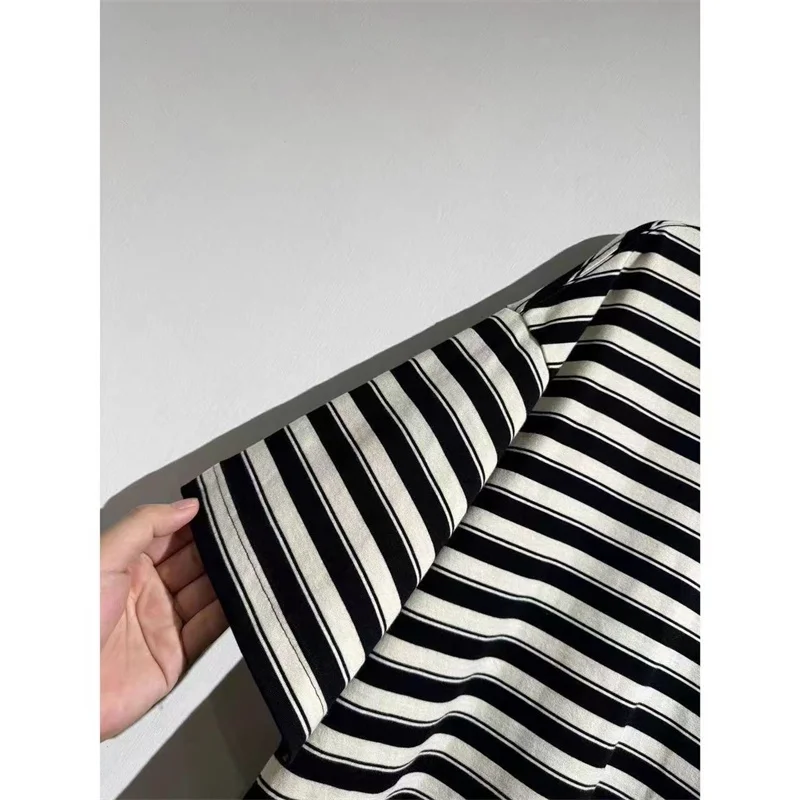 Hip Hop Oversized Black White Striped T-Shirt 2025 Letters Embroidered T Shirt MARTINE ROSE High Quality Cotton Tops Tee Men Wom